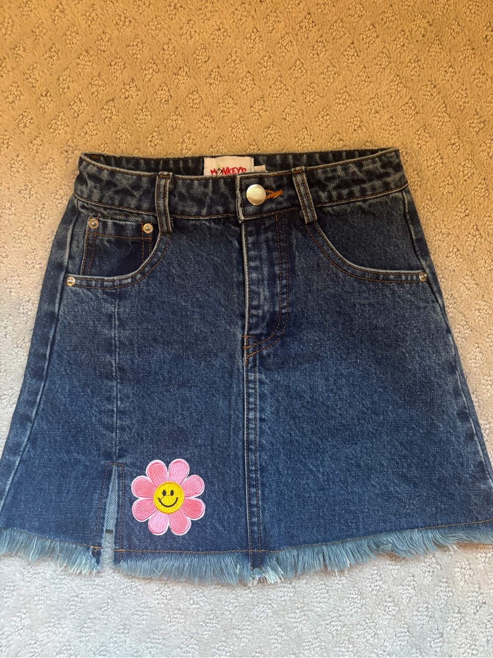 Monkey’s Aspen Kids Denim Skirt with Pink Flower Patch